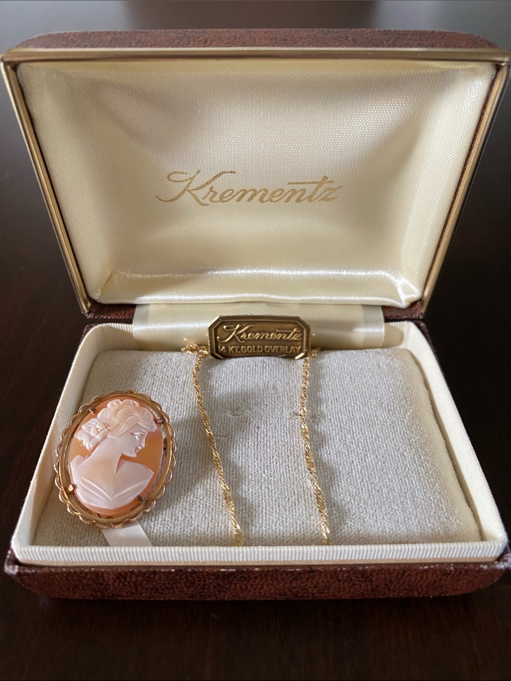Krementz Cameo Brooch with Gold Chain